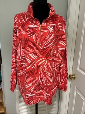Pappagallo Red Leaf-Print Quarter-Zip Pullover